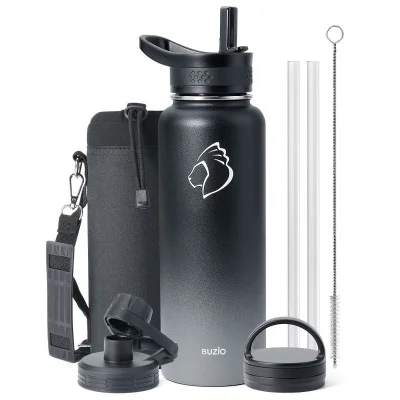 Buzio Trio Series Water Bottle with 3 Lids and Sleeve 1.2L - Shadow